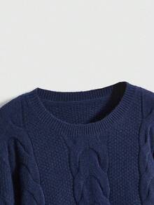 ROMWE Women's Y2K Vintage Navy Blue Cable Knit Sweater - Navy Blue - View 3