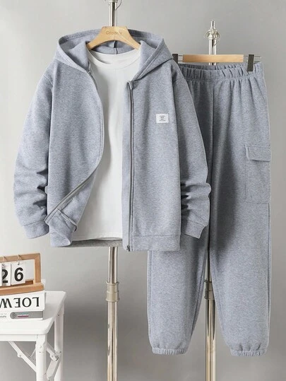 Conjunto de sudadera con capucha y pantalones con cordón casual para adolescentes, adecuado para uso casual y deportivo