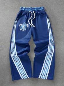 PAVTROS Quần nỉ nam dáng rộng, dây rút, thích hợp mặc hàng ngày, quần thể thao nam, quần nỉ màu xanh, quần thể thao nam, quần dạo phố nam, quần hip hop - Màu xanh hải quân - Xem 1