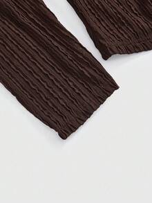 ROMWE Avant Áo khoác sơ mi cổ yếm dệt kim màu cổ điển 2 trong 1 cỡ lớn bằng da lộn, áo nữ phong cách đường phố thu đông cỡ lớn, áo nữ màu nâu thu đông, áo khoác nữ màu Maillard cổ điển - màu nâu - Xem 4