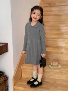 Dazy Kids 女童高领长袖毛衣连衣裙 - 灰色 - 查看 3