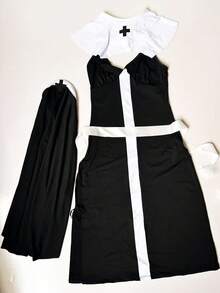 Fantasy Costume 3pcs Women's Costume Set (Dress, Headpiece, Collar Decor) - Black and White - View 6