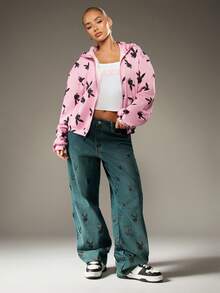 Missguided x Playboy Bunny Logo Print Pullover Sweatshirt With Hood And Centre Pocket For Casual Streetwear Style - Pink - View 4