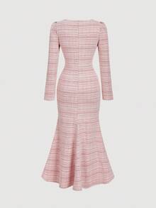 SHEIN MOD Plaid Print Button Front Mermaid Hem Dress