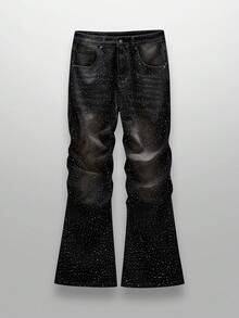 NEON BLANC 男士黑色水钻装饰时尚牛仔裤，垃圾摇滚 - 黑色 - 查看 3