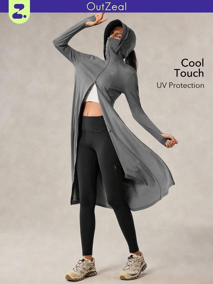 OutZeal SunProof UPF50+ Cooling Hooed Long-Length Sun Protection Jacket Women With Mask, Detachable Brim, Hat Hole - Dark Grey - View 1