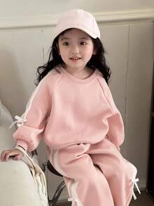 DAZY 2件套女童圆领针织卫衣套装，秋季 - 淺粉色 - 查看 3