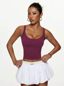 SHEIN Sports 性感纯色露背运动背心，夏季 - 中紫紅色 - 查看 3
