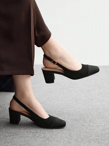CUCCOO BIZCHIC 女士时尚迷人高跟鞋，黑色 PU 皮革材质，方头，通勤，舒适，室内，办公室，街头，派对，旅行，度假，春夏季，适合搭配连衣裙、牛仔裤、短裤 - 黑色 - 查看 3