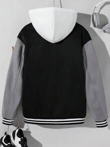 SHEIN 青少年男孩休闲文字刺绣装饰拉链夹克，百搭百搭外套，适合万圣节、通勤、学校、日常休闲、旅行、户外派对、运动、秋冬 - 彩色 - 查看 3