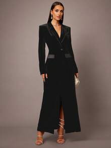 Silquee 休闲简约商务收腰长袖女式西装外套 - 黑色 - 查看 5