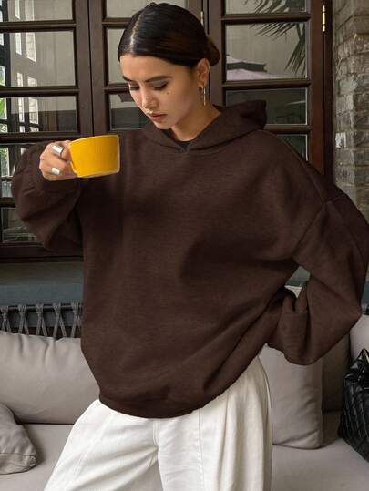 DAZY Sudadera con capucha casual de ajuste holgado, forrada térmicamente y de unicolor, para otoño/invierno