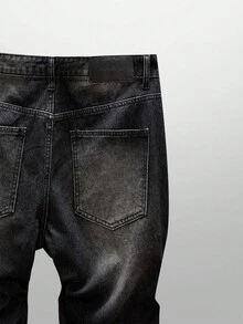 NEON BLANC 男士黑色水钻装饰时尚牛仔裤，垃圾摇滚 - 黑色 - 查看 7