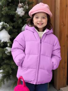 Emery Rose Kids Emery Rose Kids Abrigo acolchado con capucha y cremallera casual liso para niña joven - Morado - Ver 3