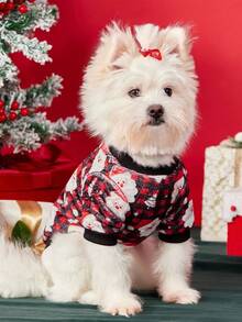 PETSIN 1 宠物圣诞猫狗通用红黑格纹圣诞老人可爱雪花图案印花毛绒温暖舒适狗狗圣诞礼物 - 彩色 - 查看 4