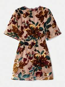 lacRébo Burnout Velvet Floral Mini Dress With Flared Sleeves And Lace-Trimmed Neckline Spring Women Clothes Spring Summer Office Dress Luxury Premium Outfits French Style Parisian Style - Multicolor - View 9