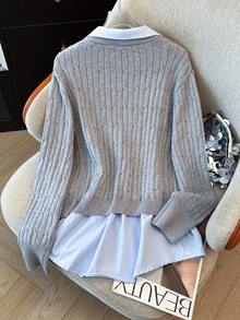 Regalyn Women's Casual Versatile Daily Long Sleeve Plus Size Patchwork Pullover Sweater