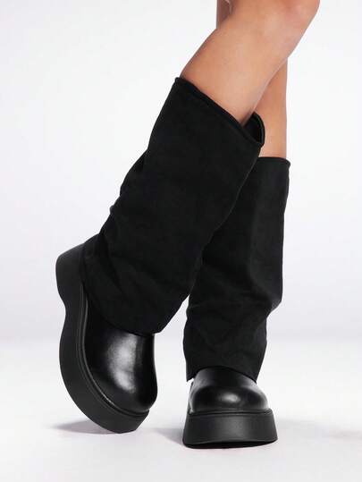 Sugerpunk Botas de tobillo de mujer negras con elástico, suela blanda, botas de motocicleta de tobillo