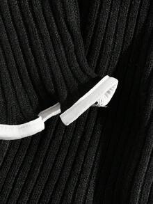 SHEIN Elenzya 1 件女士加大码圆领长袖喇叭褶边下摆优雅俏皮毛衣裙，适合派对、舞会、秋冬季 - 黑色 - 查看 3