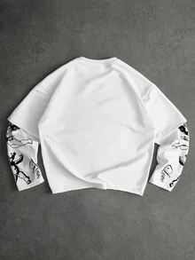 PAVTROS 男士街头风格流行 INS 匹配天使丘比特印花刺绣心形 T 恤，户外音乐节，夜总会礼物，送给男朋友/丈夫，周年纪念礼物，适合秋季 - 白色 - 查看 3