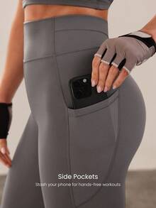 GLOWMODE 26英寸Powersculpt™-Air速干吸汗训练紧身裤，带侧袋，高强度运动跑步训练 - 深灰色 - 查看 4