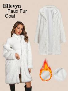 Ellevyn Chaqueta casual de mujer de manga larga con capucha, abierta por delante, de piel sintética suave y holgada, color gris claro, para otoño/invierno - Blanco - Ver 1