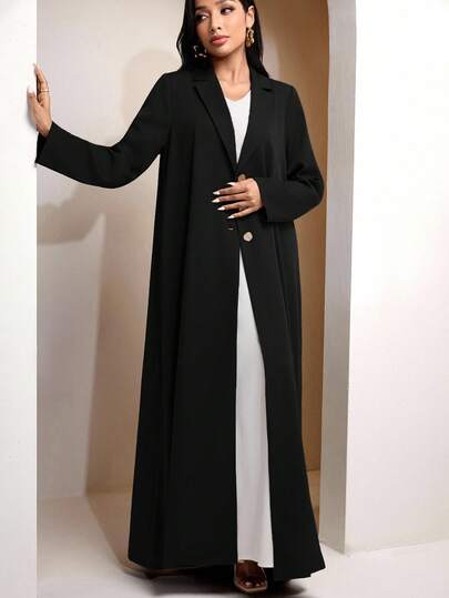 Veilorie 女式简约纯色翻领单排扣超长阿拉伯长袍