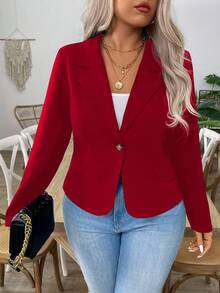 Elenzga Áo khoác blazer cổ điển thanh lịch, cao cấp, tay dài, thu/đông - Đỏ - Xem 3