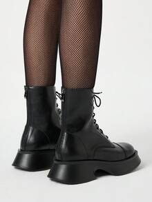 ROMWE Grunge Punk 2025 Winter New Arrival British Style Platform Boots, Fashionable Slim Fit Boots For Women - Black - View 5