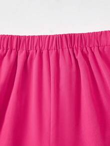 SHEIN Bộ 2 món/Bộ áo vest cổ ve trơn màu đơn sắc và quần dài cho bé gái tuổi mới lớn - Màu Hồng Dưa hấu - Xem 13