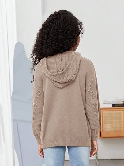 SHEIN كارديجان بقبعة بأكمام طويلة فضفاض وأنيق للفتيات المراهقات، جاكيت كنزة للفتيات الكبيرات، كارديجان محبوك للمراهقات، جاكيت صيفي للفتيات المراهقات، ملابس أرضية للمراهقات في فصل الخريف / الشتاء / الخريف