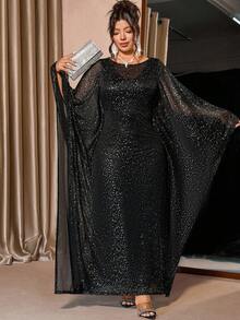 Cravure 大码女式奢华无袖背心外套，高端设计，闪粉，修身拉长效果，两件套，适合宴会、聚会和派对 - 黑色 - 查看 5