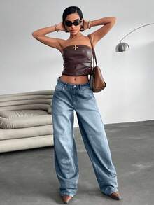 CasuGlow LOW WAIST LOOSE FIT STREET STYLE JEAN - Baby Blue - View 3