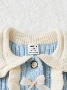 SHEIN 女宝宝公主风蝴蝶结针织套装秋冬圆领3D麻花毛衣+百褶裙两件套甜美可爱 - 淺藍色 - 查看 4