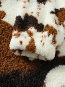 Manfinity Hypemode 男士街头时尚连帽衫，双面抓绒卫衣，天然皮革纹理设计，休闲日常、时尚派对、户外活动、休闲娱乐、节日礼物，男女通用奶牛印花Y2K拉链连帽衫，秋冬季长袖上衣 - 卡其色 - 查看 5