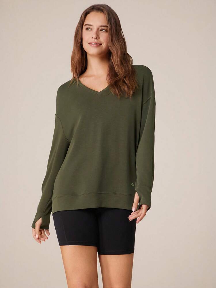Modal V-Neck Long Sleeve Sweater  Spring Summer