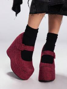 Sugerpunk Women's Round Toe Platform Thick Sole Fashion Simple Black & White Buckle Strap Casual Shoes