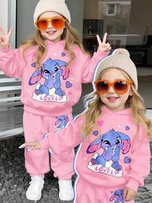 SHEIN Conjunto de moletom e moletom com capuz, malha macia e confortável, casual, solto e solto, para meninas, adequado para uso casual de outono/inverno, campus, esportes, piquenique ao ar livre, street snap - Multicolorido - Ver 1