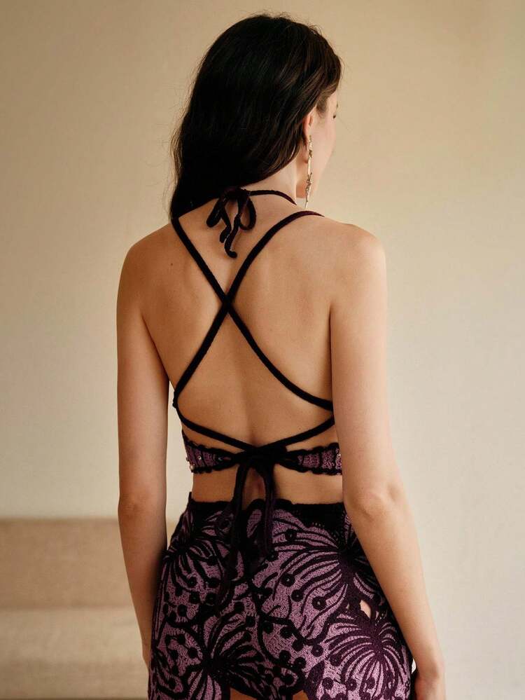 Sequin Sequins Beaded Crochet Bow Knot Straps Sexy Beach Elegant Tank Top, Women Summer Festival Going Out Vacation