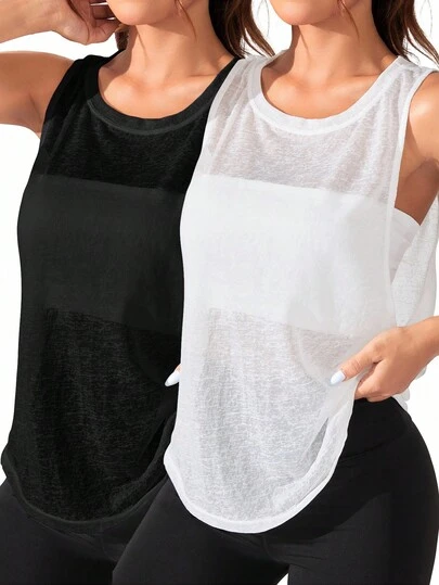 Velisys 女式纯色圆领休闲健身运动背心