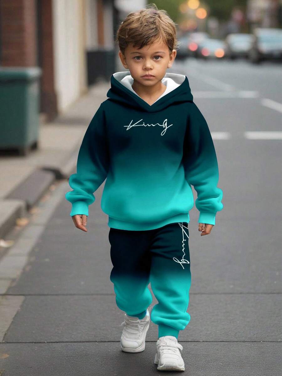 SHEIN 2 sztuki/zestaw chłopięcych bluz z kapturem, swobodny, z nadrukiem, z nadrukiem, luźny krój, wygodny, odpowiedni na jesień/zimę