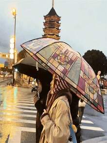 SHEIN 1 件透明折叠自动雨伞，紧凑坚固耐用的设计，适合学生使用 - 透明彩色 - 查看 4