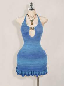 Sweetina Váy len dệt kim không tay dành cho nữ, màu xanh tươi mát cho mùa thu/đông - Màu xanh lam - Xem 6