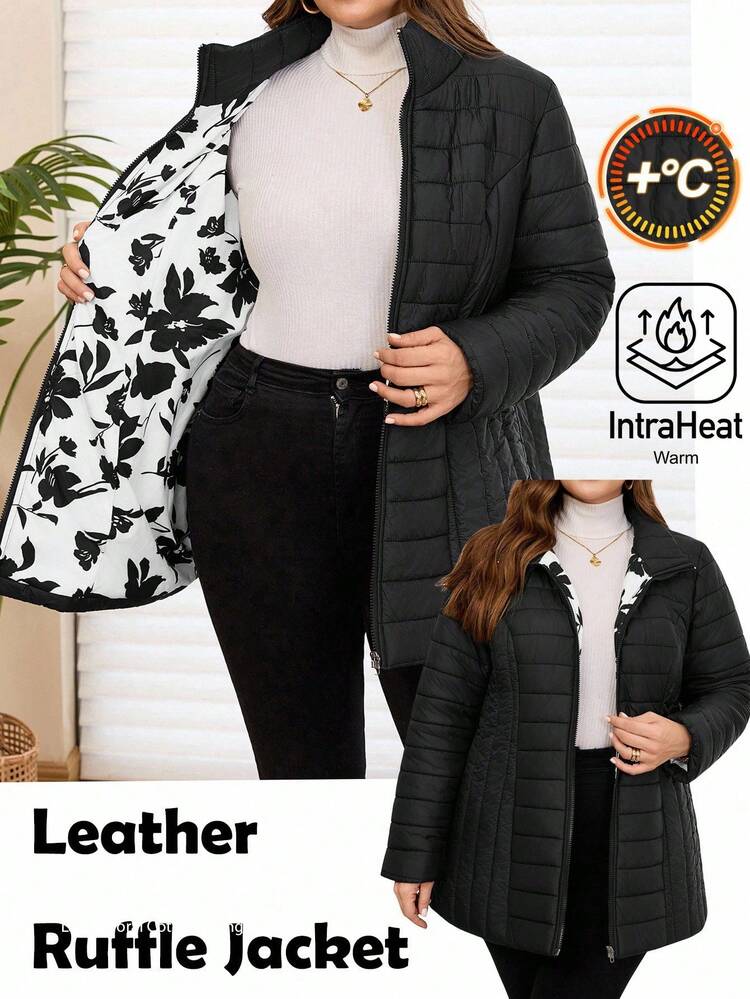 Plus Size Floral Print Lined Zip-Up Padded Coat In Fall/Winter Winter Clothes For Women  Fall Clothes For Women