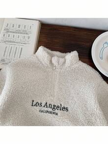 女婴针织纯色刺绣立领半拉链休闲卫衣 - 白色 - 查看 5