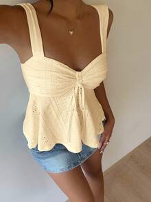 SHEIN EZwear Mustard Yellow Knit Casual Sleeveless Top For Women, Versatile For Summer Babydoll Tops Cream Top Ruched Top Bow Top Women