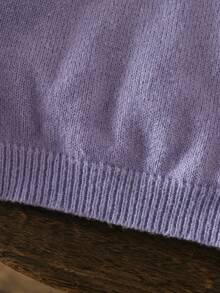 Young Girl Solid Color Beaded Stand Collar Fitted Casual Sweater,In Fall/Winter - Purple - View 8