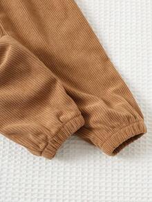 Cozy Pixies 2 件套男婴彩色格子领撞色口袋长袖开衫和纯色松紧腰九分裤套装