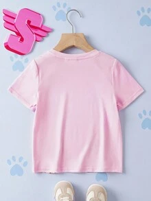 SHEIN | PAW Patrol Young Girl Cute Cartoon Puppy Pattern Round Neck Short Sleeve Casual Sports Pink T-Shirt Girls Printed Short Sleeve T Shirt Kids Casual Crew Neck T Shirt T Shirt For Kids Girls