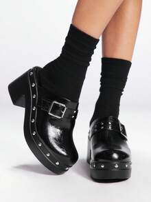 Sugerpunk Women's Fashionable Thick Sole Black Buckle Decor High Heel Shoes, Suitable For Summer Y2K Punk Chic Street Sports Goth Style, Spring Vacation Easter